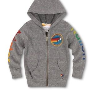 Aviator Nation Kids Gray Zip Hoodie with Rainbow Sleeve Graphics